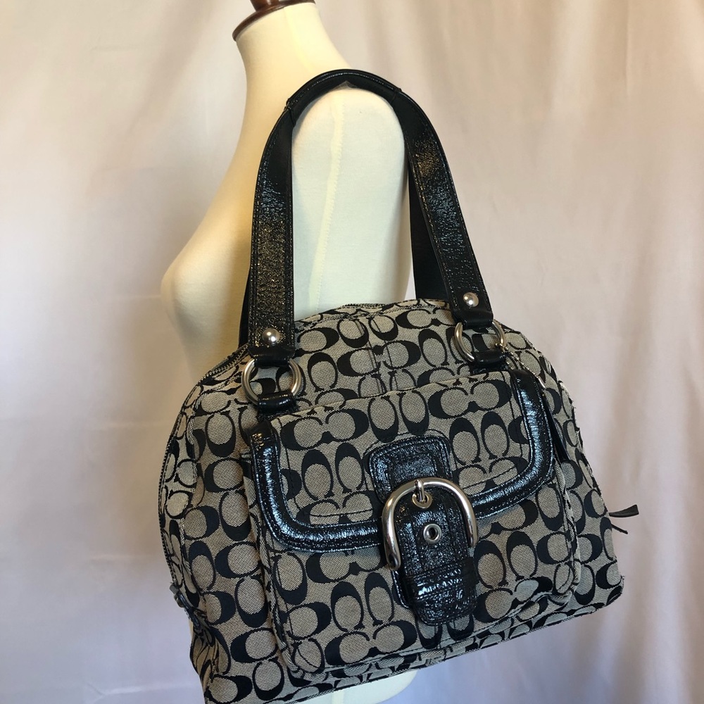 EUC Black Coach Signature Purse. Leather trim.